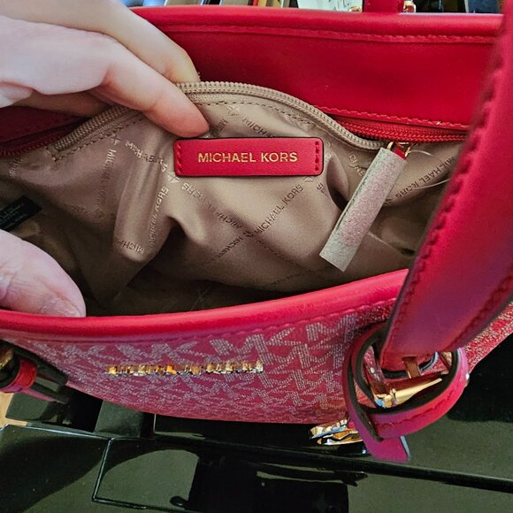 Michael Kors Jet Set Travel XS Carryall Tote Shoulder Bag MK Gold Signature Red - Picture 11 of 11